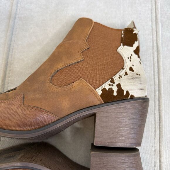 Altar’d State Sz 8.5 Cow Print Brown Western Cowboy Booties Pointed Toe Festival - Picture 10 of 15
